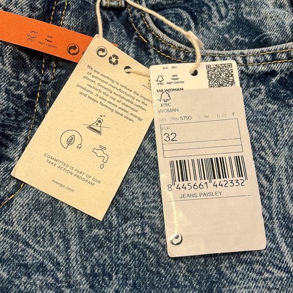 NWT MANGO Medium Blue Paisley Mid-rise straight leg jeans 1 MNG sustainable - Picture 4 of 13